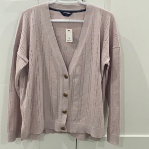 Denver Hayes light purple V neck button up cardigan with side slits